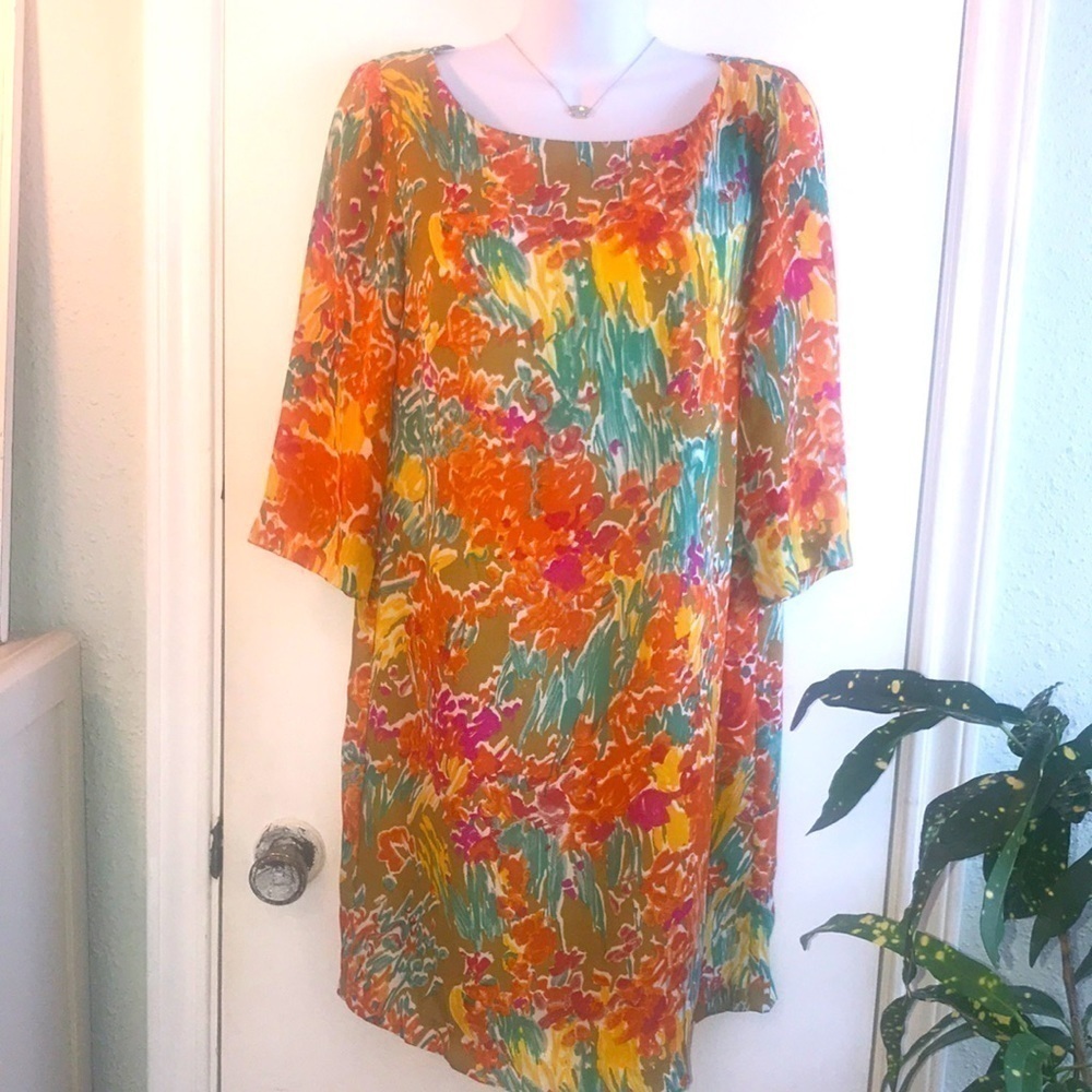 ZARA Floral Watercolor Shift Dress Size Medium Womens